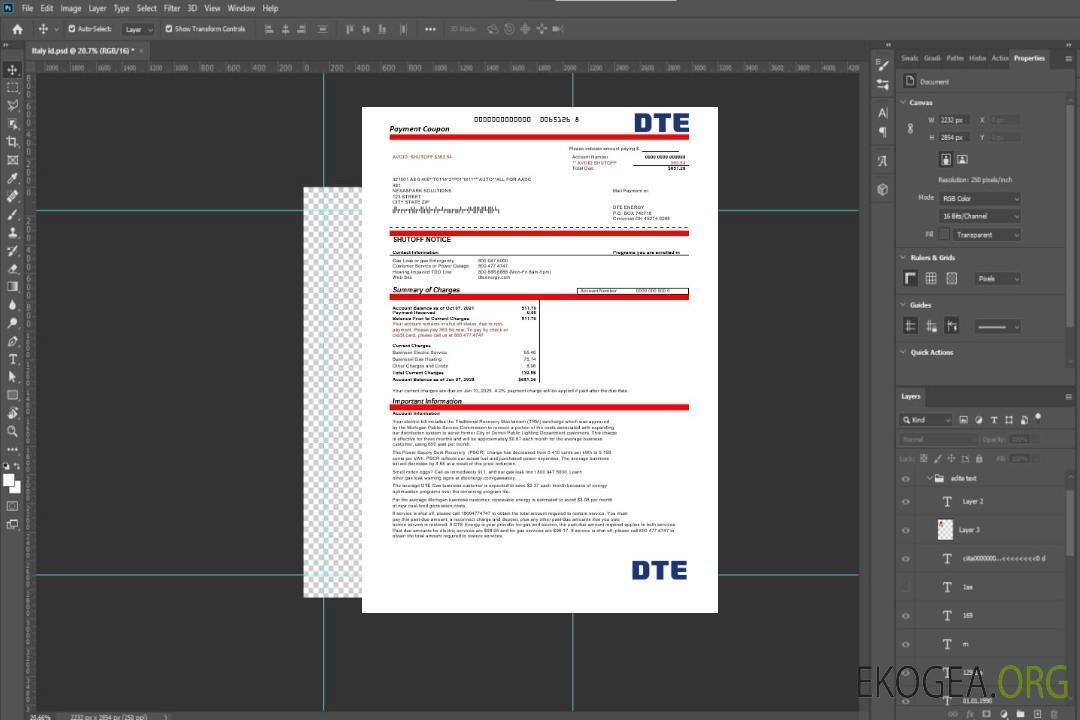 Modèle de facture de services publics d'entreprise USA Michigan DTE Energy aux formats Word et PDF template